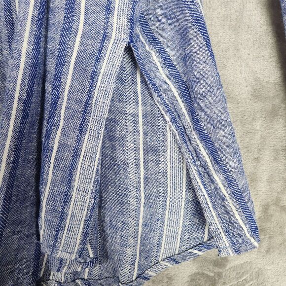Susan Graver Blouse Womens XL Blue Stripe Linen Blend Cross-Dyed Button Tunic - Picture 5 of 10